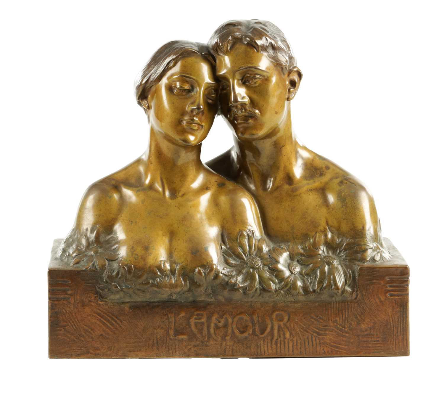 Lot 613 - ADOLF JOSEF POHL (1872-1930) AN ARTS AND CRAFTS TWO-COLOUR PATINATED BRONZE SCULPTURE L'AMOUR