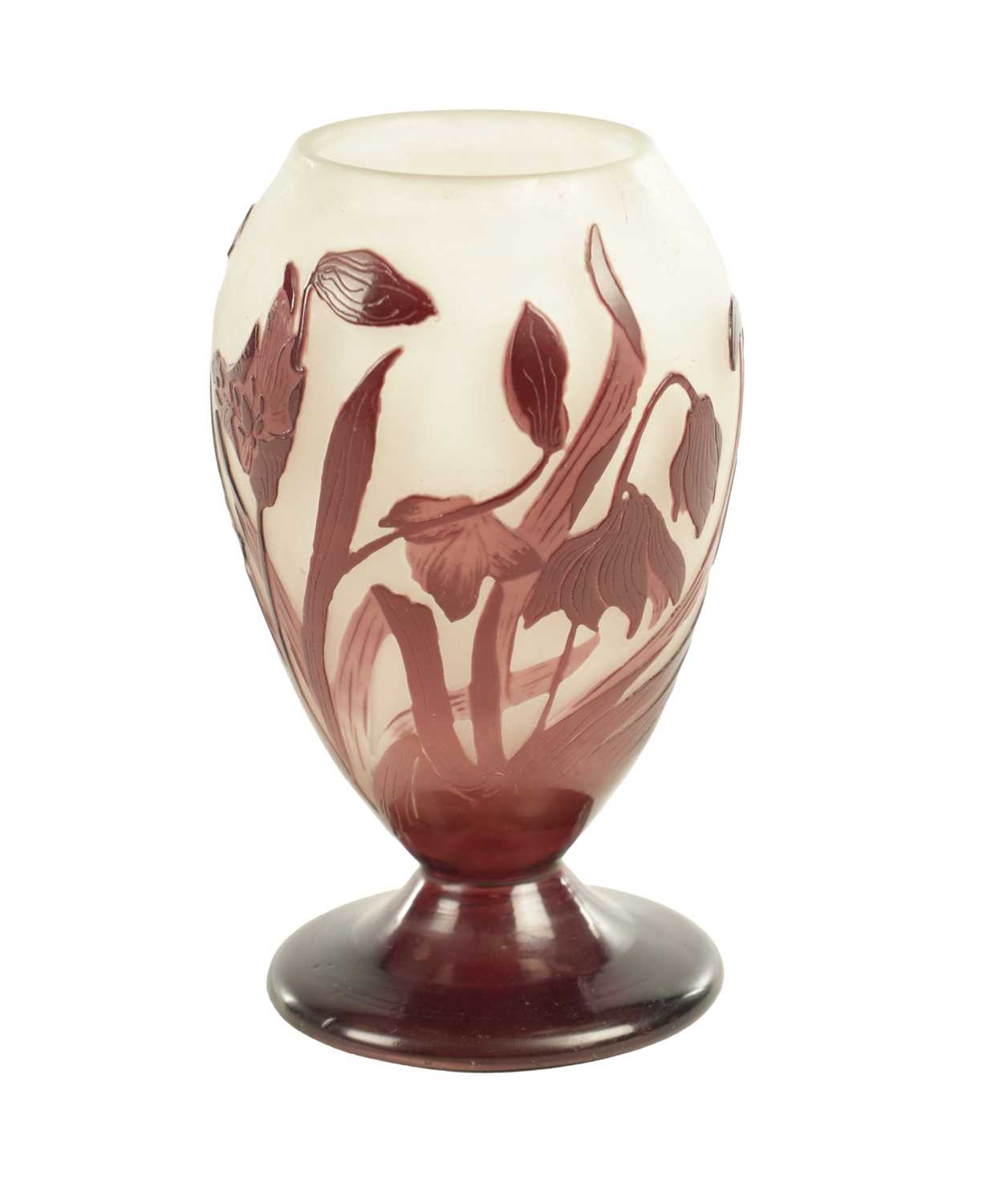 Lot 21 - A SIGNED EMILE GALLE CAMEO ART TAPERING OVOID CABINET VASE