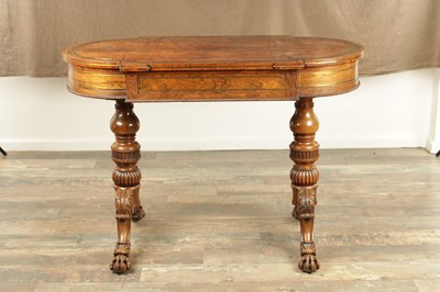 Lot 1215 - A FINE REGENCY FIGURED ROSEWOOD AND BRASS INLAID GAMES TABLE IN THE MANNER OF GILLOWS