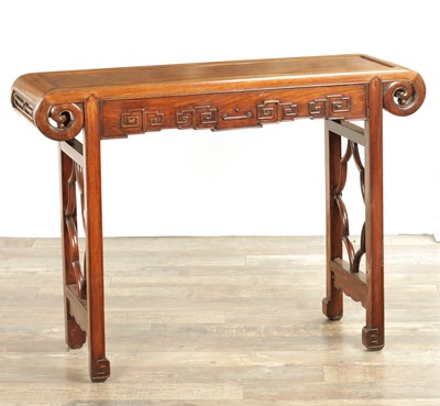 Lot 137 - A LATE 19TH CENTURY CHINESE HARDWOOD ALTAR TABLE POSSIBLY HUANGHUALI WOOD