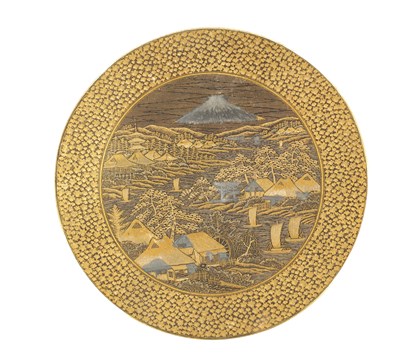 Lot 139 - A JAPANESE MEIJI PERIOD GILT BRONZE KOMAI PLATE