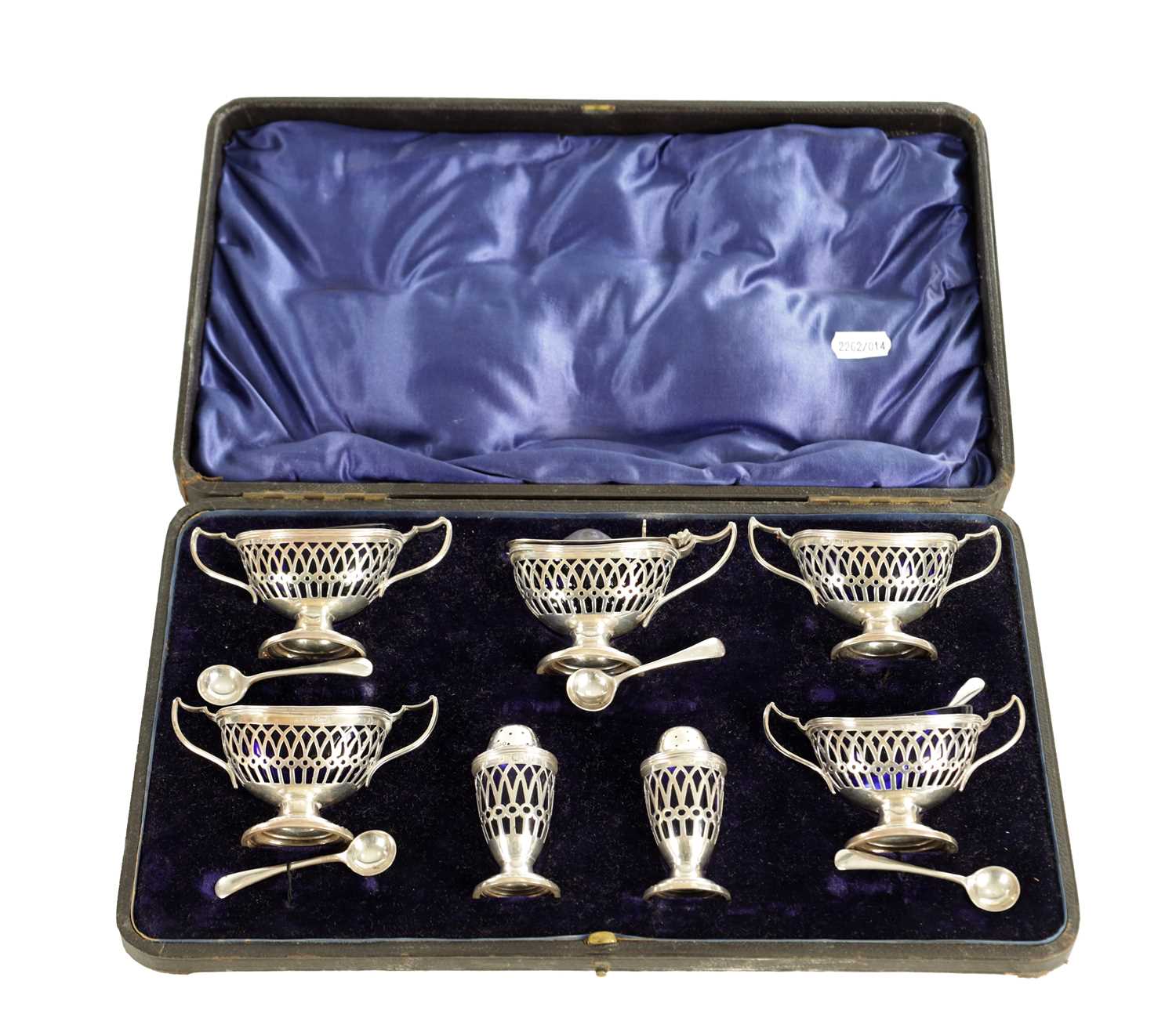 Lot 479 - A LATE VICTORIAN CASED TABLE CONDIMENT SET