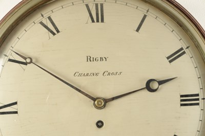 Lot 1158 - RIGBY, CHARING CROSS. A GEORGE III MAHOGANY 12” CONVEX WOODEN DIAL CLOCK