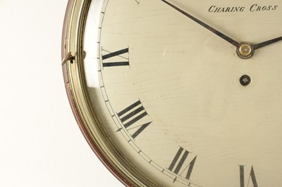 Lot 1158 - RIGBY, CHARING CROSS. A GEORGE III MAHOGANY 12” CONVEX WOODEN DIAL CLOCK