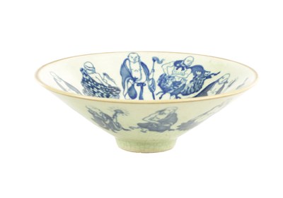 Lot 127 - A CHINESE CELEDON AND BLUE-SHAPED BOWL