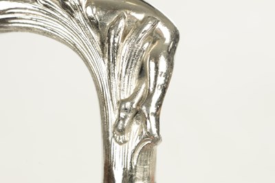 Lot 505 - A LATE 19TH CENTURY SILVER CUSHION TOPPED WALKING STICK TOGETHER WITH A SILVER PLATED ART NOVEAU STYLE STICK WITH A NUDE FEMALE LAYING IN BULL RUSHES