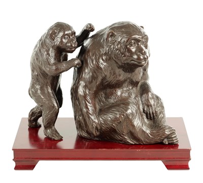 Lot 189 - 2 LATE 19TH CENTURY JAPANESE MEIJI CAST BRONZE MONKEYS ON STAND