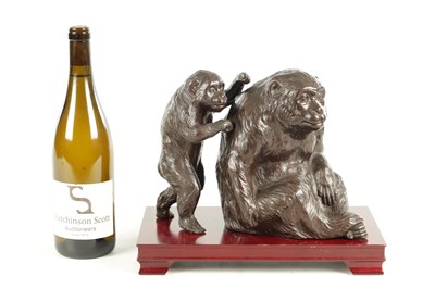 Lot 189 - 2 LATE 19TH CENTURY JAPANESE MEIJI CAST BRONZE MONKEYS ON STAND