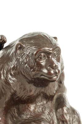 Lot 189 - 2 LATE 19TH CENTURY JAPANESE MEIJI CAST BRONZE MONKEYS ON STAND