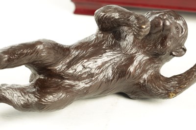 Lot 189 - 2 LATE 19TH CENTURY JAPANESE MEIJI CAST BRONZE MONKEYS ON STAND