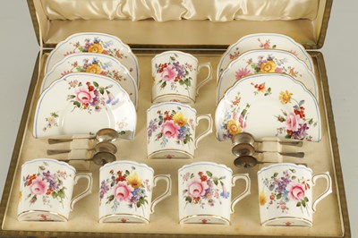 Lot 94 - A CASED ROYAL CROWN DERBY SIX PIECE COFFEE SERVICE WITH SILVER SPOONS CIRCA 1930