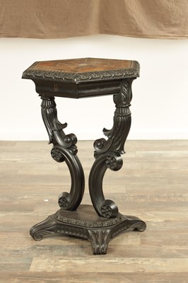 Lot 266 - A 19TH CENTURY CEYLONESE EBONY AND SPECIMEN WOOD OCCASIONAL TABLE