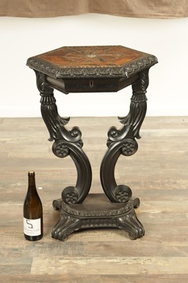 Lot 266 - A 19TH CENTURY CEYLONESE EBONY AND SPECIMEN WOOD OCCASIONAL TABLE
