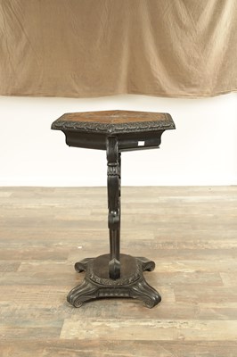 Lot 266 - A 19TH CENTURY CEYLONESE EBONY AND SPECIMEN WOOD OCCASIONAL TABLE
