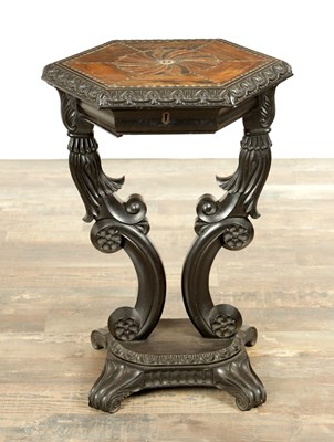 Lot 266 - A 19TH CENTURY CEYLONESE EBONY AND SPECIMEN WOOD OCCASIONAL TABLE