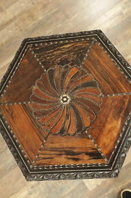 Lot 266 - A 19TH CENTURY CEYLONESE EBONY AND SPECIMEN WOOD OCCASIONAL TABLE