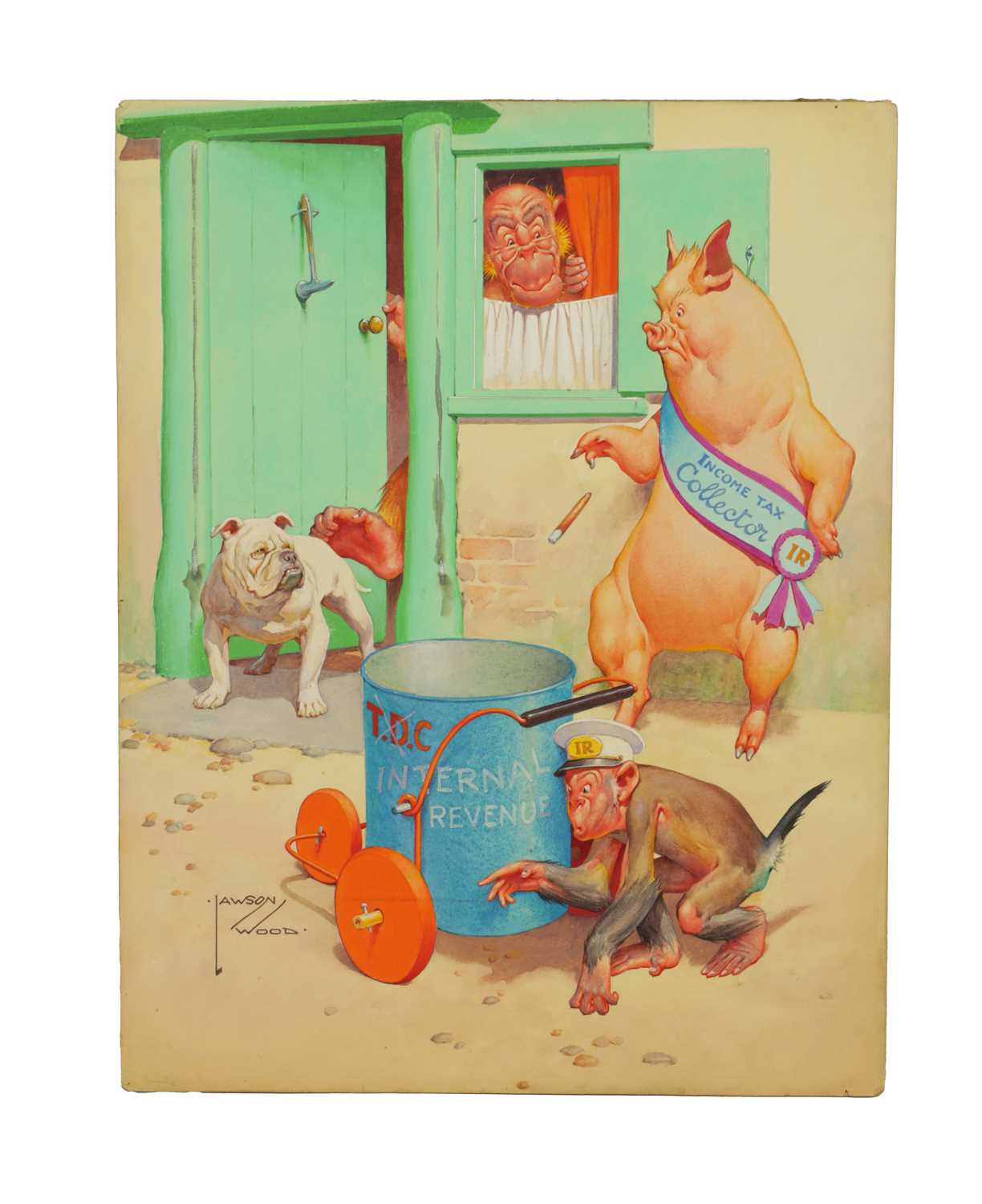 Lot 848 - CLARENCE LAWSON WOOD, RI (1878-1957) AN ORIGINAL WATERCOLOUR AND INK CARICATURE ILLUSTRATION