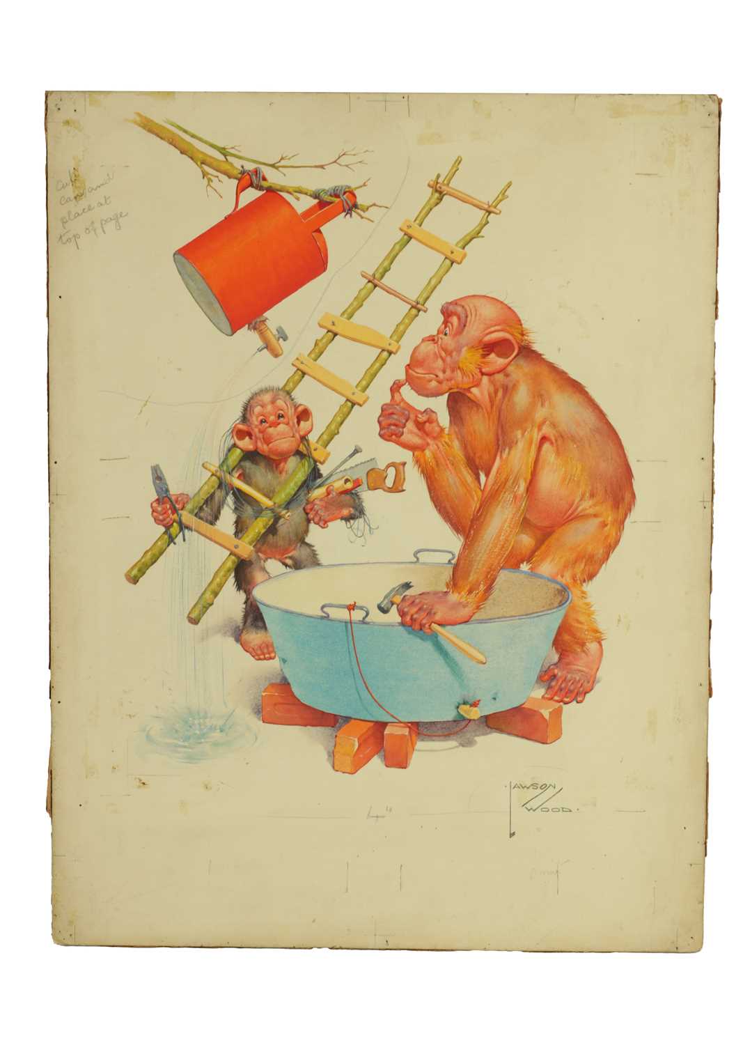 Lot 846 - CLARENCE LAWSON WOOD, RI (1878-1957) AN ORIGINAL WATERCOLOUR AND INK CARICATURE ILLUSTRATION