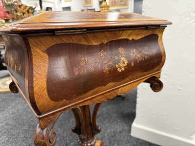 Lot 1210 - A FINE MID 19TH CENTURY MARQUETRY PANELLED KINGWOOD TEAPOY