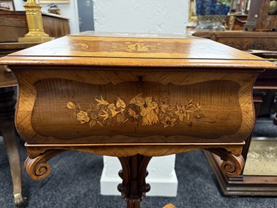 Lot 1210 - A FINE MID 19TH CENTURY MARQUETRY PANELLED KINGWOOD TEAPOY