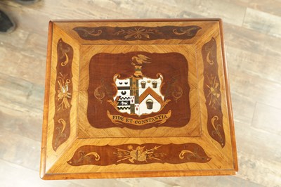 Lot 1210 - A FINE MID 19TH CENTURY MARQUETRY PANELLED KINGWOOD TEAPOY