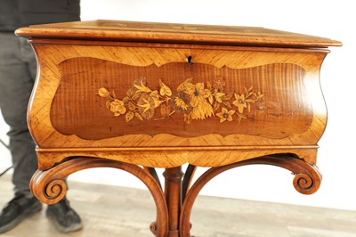 Lot 1210 - A FINE MID 19TH CENTURY MARQUETRY PANELLED KINGWOOD TEAPOY