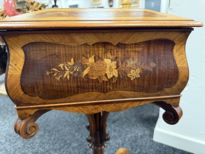 Lot 1210 - A FINE MID 19TH CENTURY MARQUETRY PANELLED KINGWOOD TEAPOY