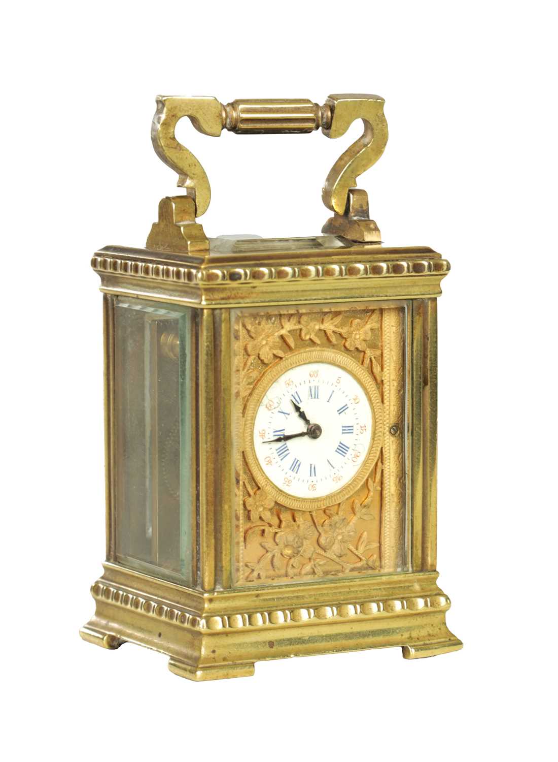 Lot 1111 - A LATE 19TH CENTURY FRENCH BRASS CARRIAGE CLOCK OF TINY PROPORTIONS