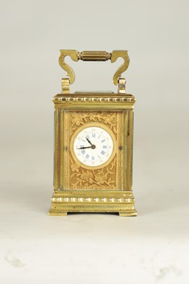 Lot 1111 - A LATE 19TH CENTURY FRENCH BRASS CARRIAGE CLOCK OF TINY PROPORTIONS