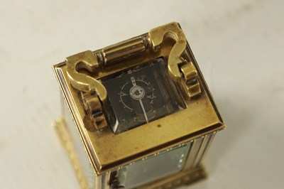 Lot 1111 - A LATE 19TH CENTURY FRENCH BRASS CARRIAGE CLOCK OF TINY PROPORTIONS