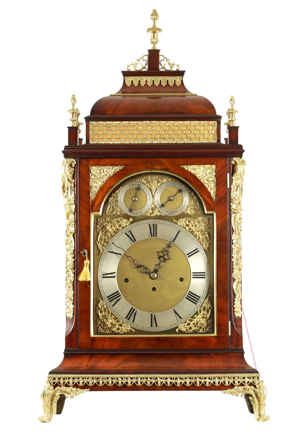 Lot 1144 - FRENCH, ROYAL EXCHANGE, LONDON. A MAGNIFICENT LATE GEORGE III ORMOLU MOUNTED MUSICAL BRACKET CLOCK