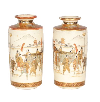 Lot 280 - A FINE PAIR OF JAPANESE MEIJI PERIOD SATSUMA CABINET VASES