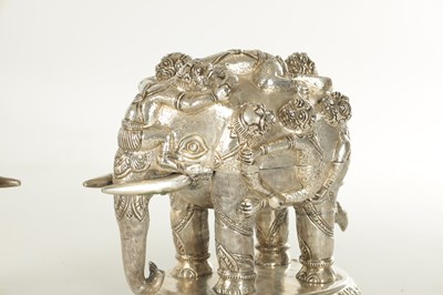 Lot 222 - A PAIR OF LATE 19TH CENTURY INDIAN SILVER SCULPTURES OF ELEPHANTS