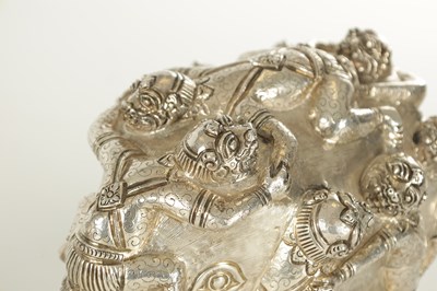 Lot 222 - A PAIR OF LATE 19TH CENTURY INDIAN SILVER SCULPTURES OF ELEPHANTS