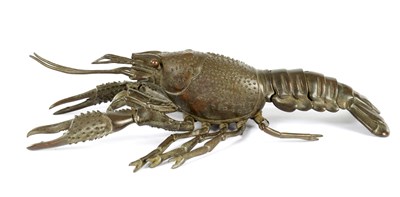 Lot 244 - A JAPANESE MEIJI PERIOD RETICULATED BRONZE SCULPTURE OF A LOBSTER