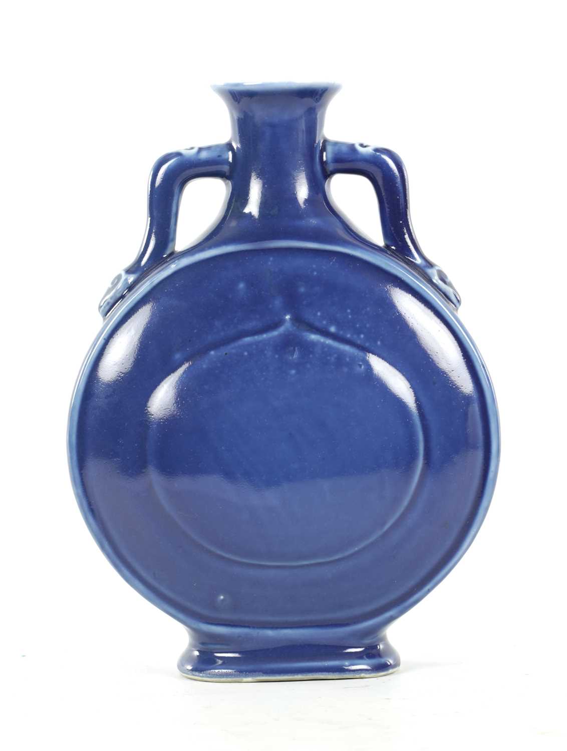 Lot 147 - A 19TH CENTURY BLUE GLAZED CHINESE MOON FLASK