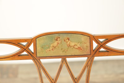 Lot A THREE PIECE 19TH CENTURY SHERATON STYLE PAINTED SATINWOOD BERGERE DRAWING ROOM SUITE
