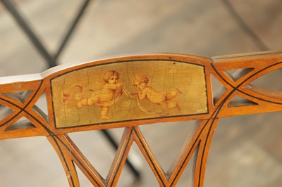 Lot A THREE PIECE 19TH CENTURY SHERATON STYLE PAINTED SATINWOOD BERGERE DRAWING ROOM SUITE