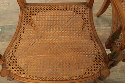 Lot A THREE PIECE 19TH CENTURY SHERATON STYLE PAINTED SATINWOOD BERGERE DRAWING ROOM SUITE