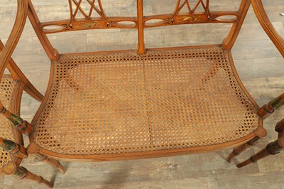 Lot A THREE PIECE 19TH CENTURY SHERATON STYLE PAINTED SATINWOOD BERGERE DRAWING ROOM SUITE
