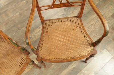 Lot A THREE PIECE 19TH CENTURY SHERATON STYLE PAINTED SATINWOOD BERGERE DRAWING ROOM SUITE