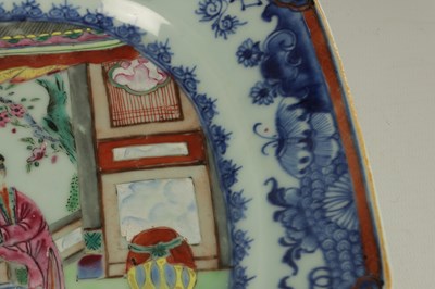 Lot 178 - AN 18TH CENTURY CHINESE FAMILLE ROSE CLIPPED RECTANGULAR DISH