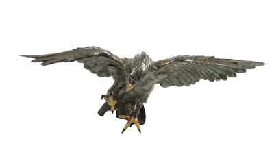 Lot 214 - A JAPANESE MEIJI PERIOD SILVERED BRONZE EAGLE SIGNED MASATSUNE