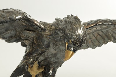 Lot 214 - A JAPANESE MEIJI PERIOD SILVERED BRONZE EAGLE SIGNED MASATSUNE