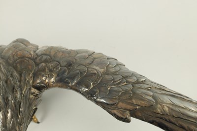 Lot 214 - A JAPANESE MEIJI PERIOD SILVERED BRONZE EAGLE SIGNED MASATSUNE