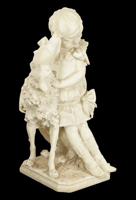 Lot 782 - A LARGE 19TH CENTURY ITALIAN CARVED CARRERA MARBLE STATUE OF A GIRL AND A DOG