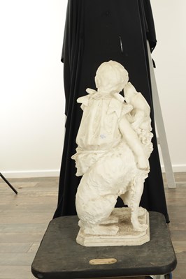 Lot 782 - A LARGE 19TH CENTURY ITALIAN CARVED CARRERA MARBLE STATUE OF A GIRL AND A DOG