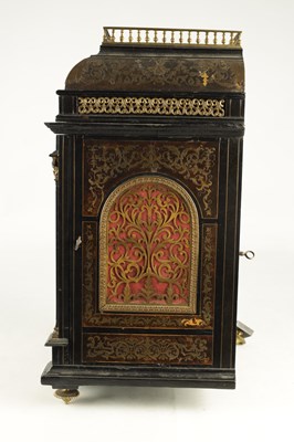 Lot A FINE AND IMPRESSIVE LATE 19TH CENTURY BRASS INLAID BOULLE WORK AND EBONSIED THREE TRAIN BRACKET CLOCK