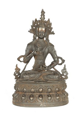 Lot 170 - A CHINESE TIBETAN BRONZE FIGURAL SCULPTURE