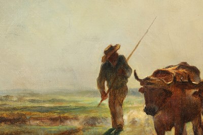 Lot GEORGES EUGENE LORGEOUX (1871-1953) A 19TH CENTURY OIL ON CANVAS "DROVER WITH CATTLE"